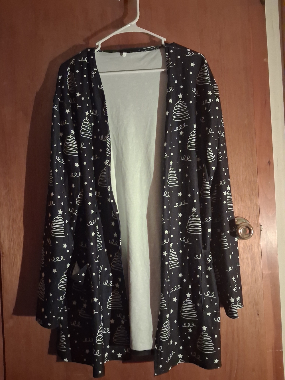 Black Holiday Tree Print Open Cardigan